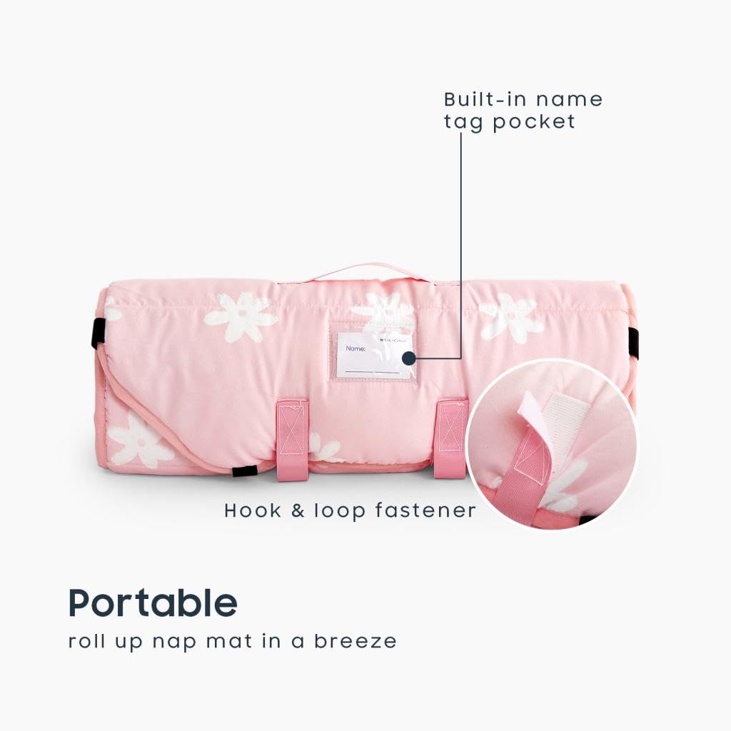 Wake In Cloud floral cot nap mat close-up pillow showing soft all-in-one comfort.