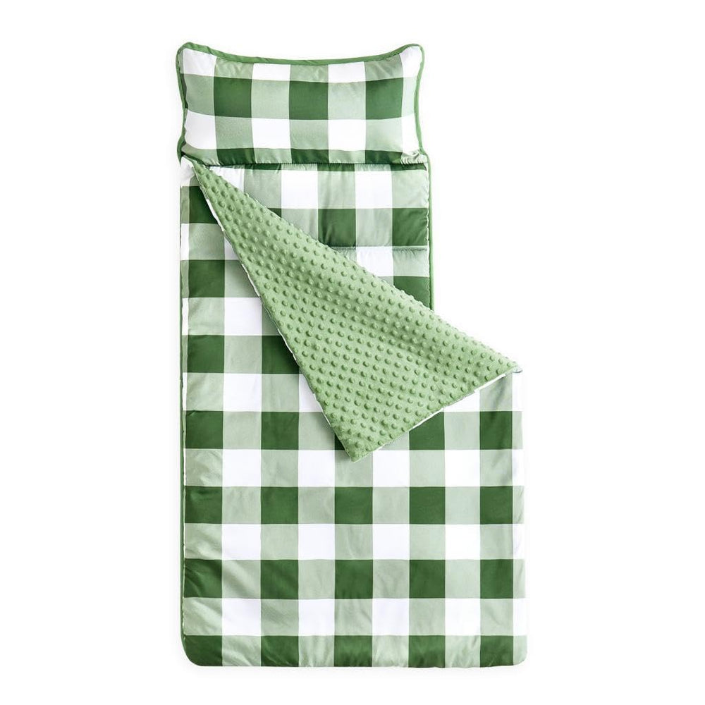 Wake In Cloud toddler nap mat rolled for easy transport during daycare naps.