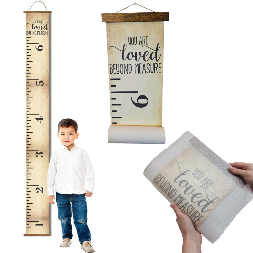 Wall Decor Plus More canvas growth chart closeup shows durable archival-canvas texture for lasting memories