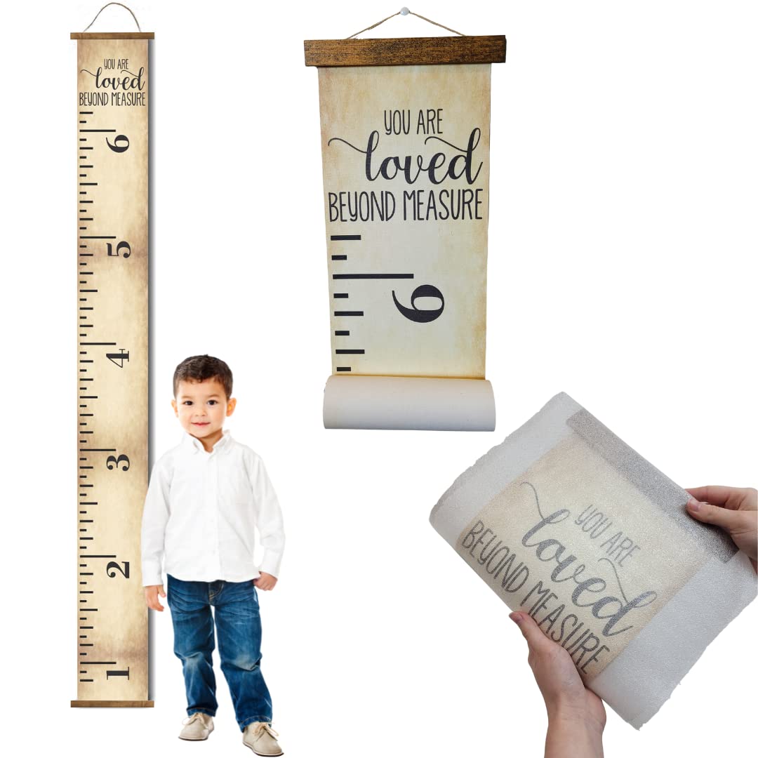 Wall Decor Plus More canvas growth chart closeup shows durable archival-canvas texture for lasting memories