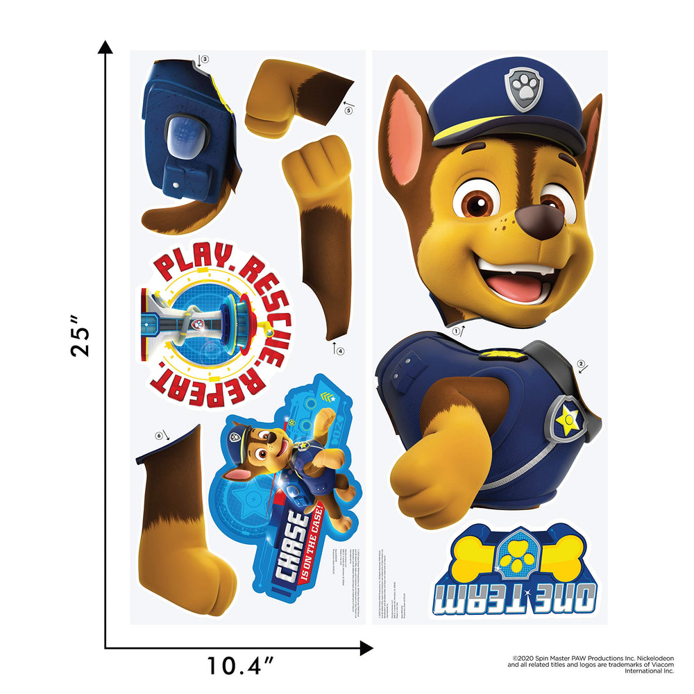 Wall Palz Chase decal on wall showcases bold Paw Patrol decor for play spaces.