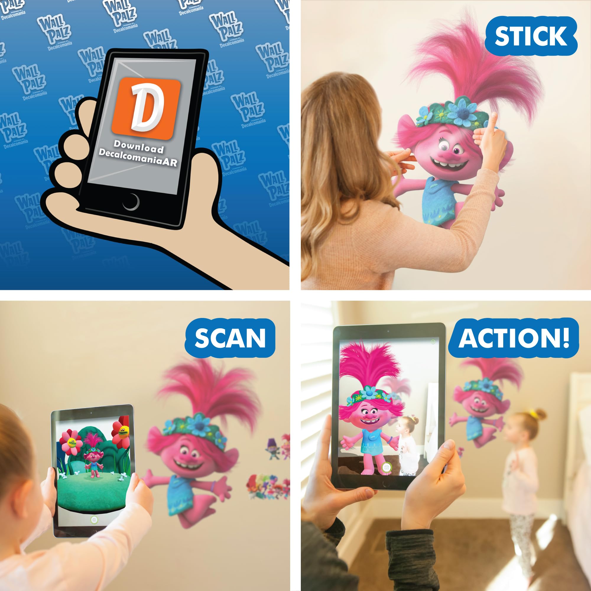 Wall Palz Trolls Poppy peel-and-stick decal easy removal without residue.