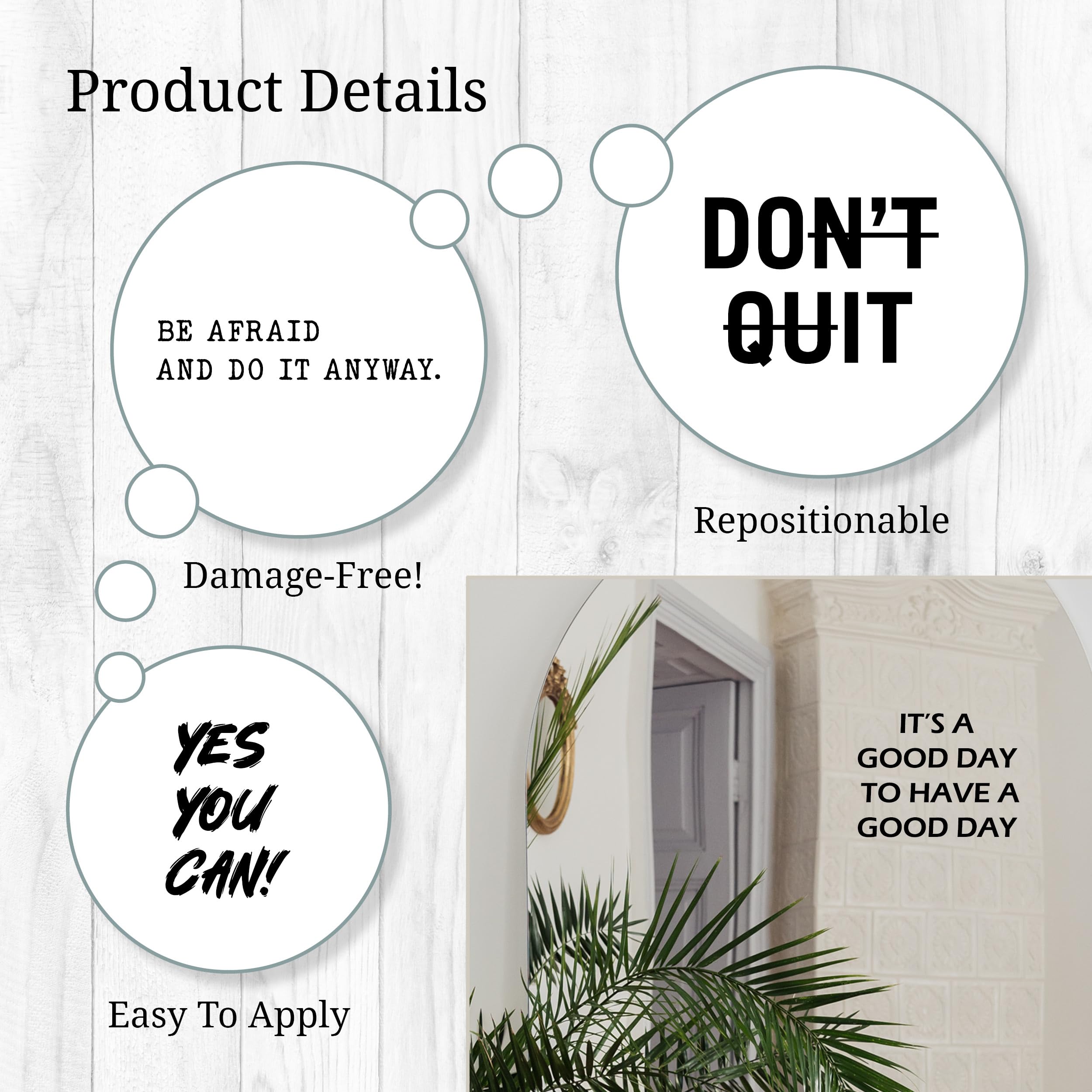 WALL PALZ inspirational mirror decals Be Afraid and Do It Anyway adds bold motivation to bathrooms and bedrooms