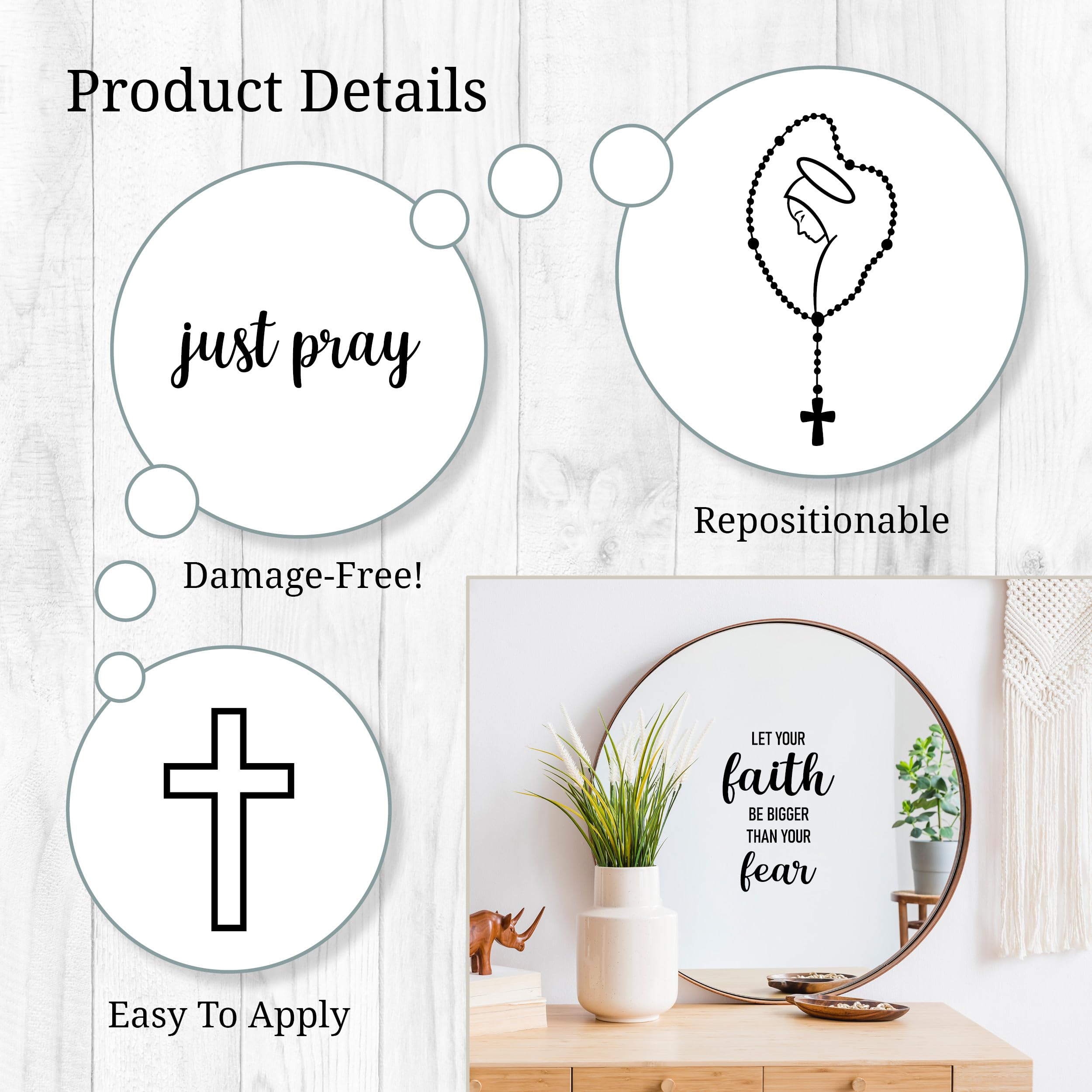 WALL PALZ religious wall mirror decals close-up of phrases for daily motivation