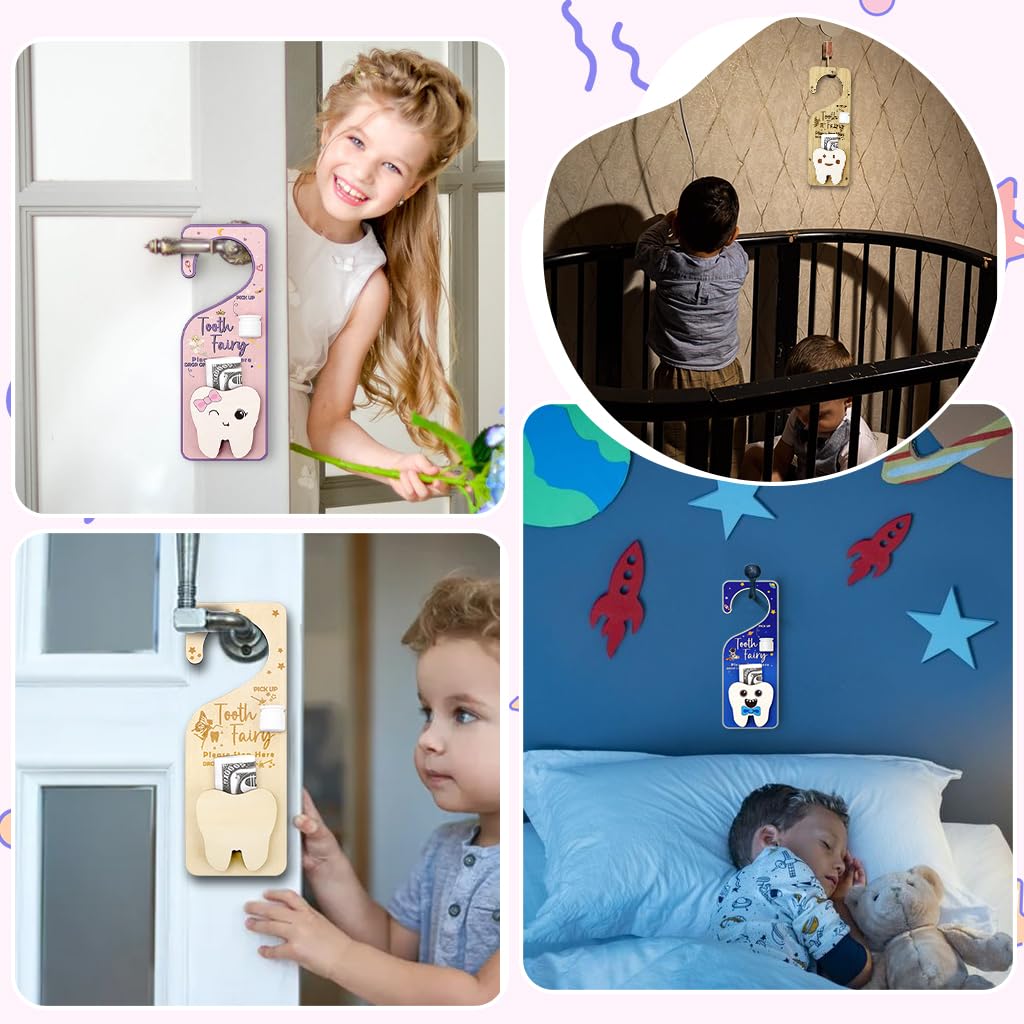WALLFID Tooth Fairy Door Hanger wood-finish detail highlights craftsmanship.