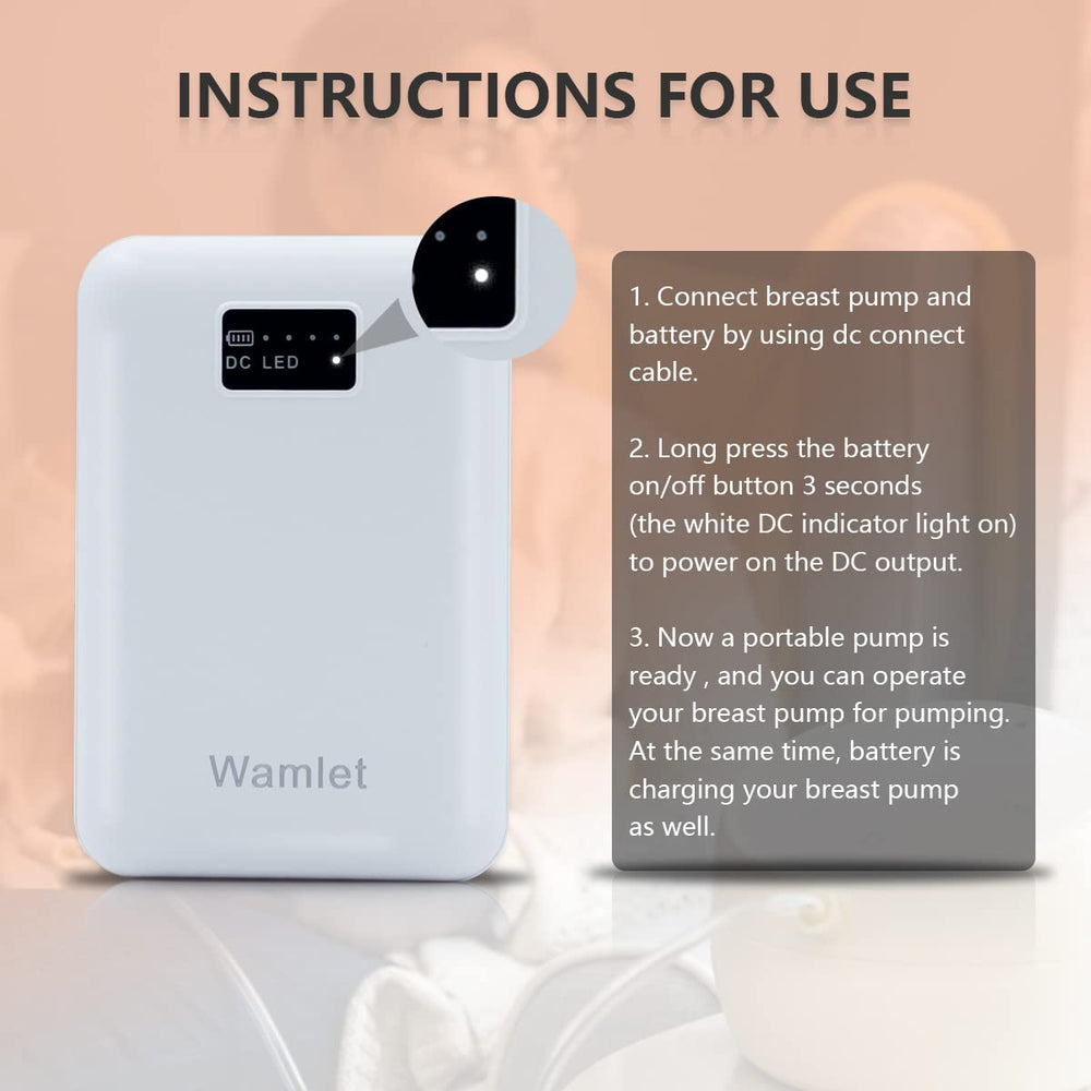 Wamlet compact 12V battery offers travel-friendly power for pumping outside the home.