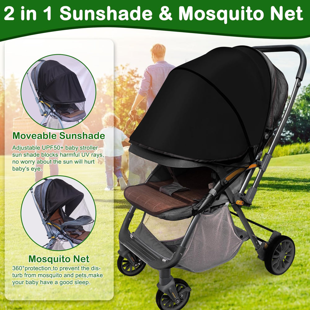 Wanateber 2in1 stroller sunshade provides UV protection while keeping baby calm