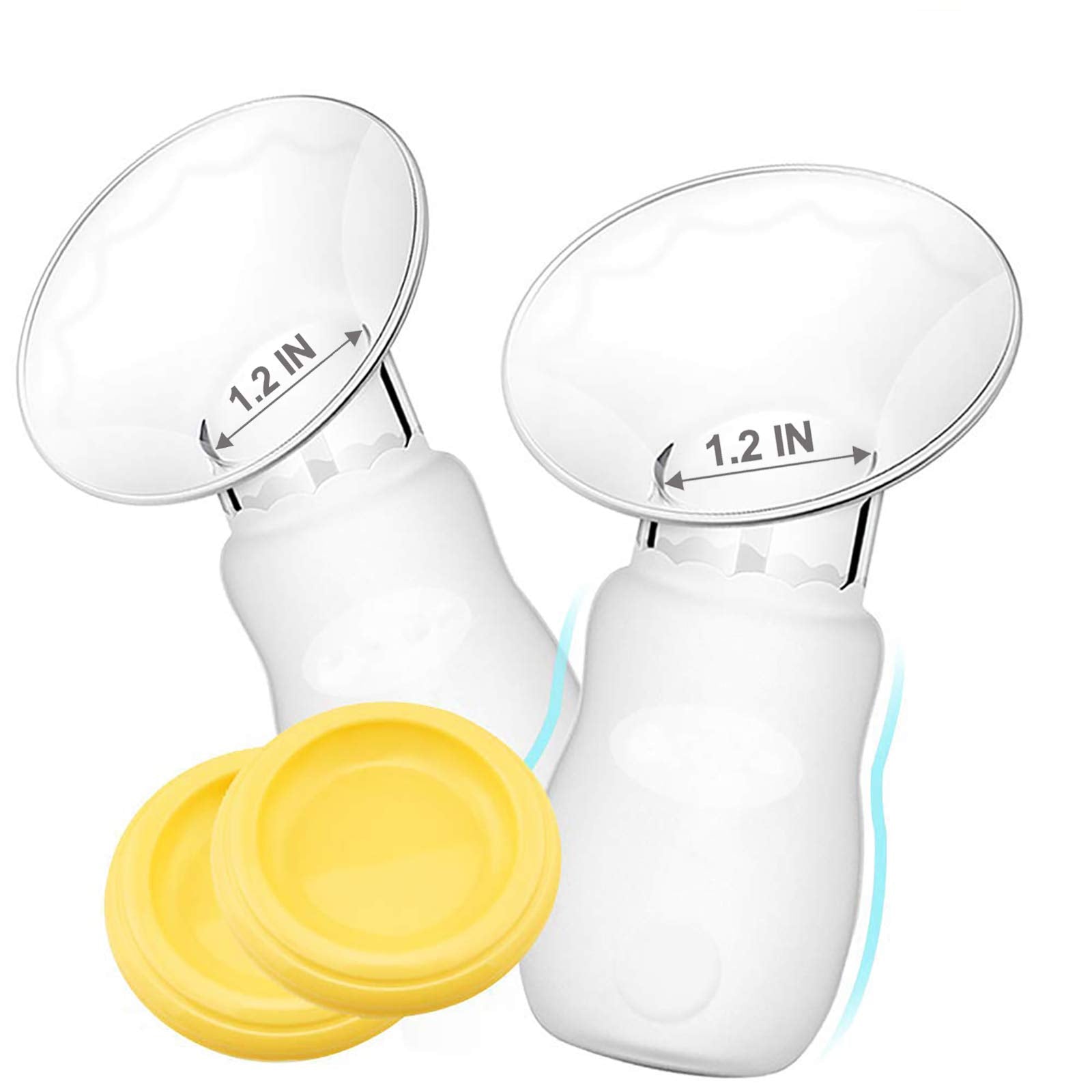 Wanateber 2-pack silicone breast pumps in yellow provide convenient hands-free milk collection on the go.