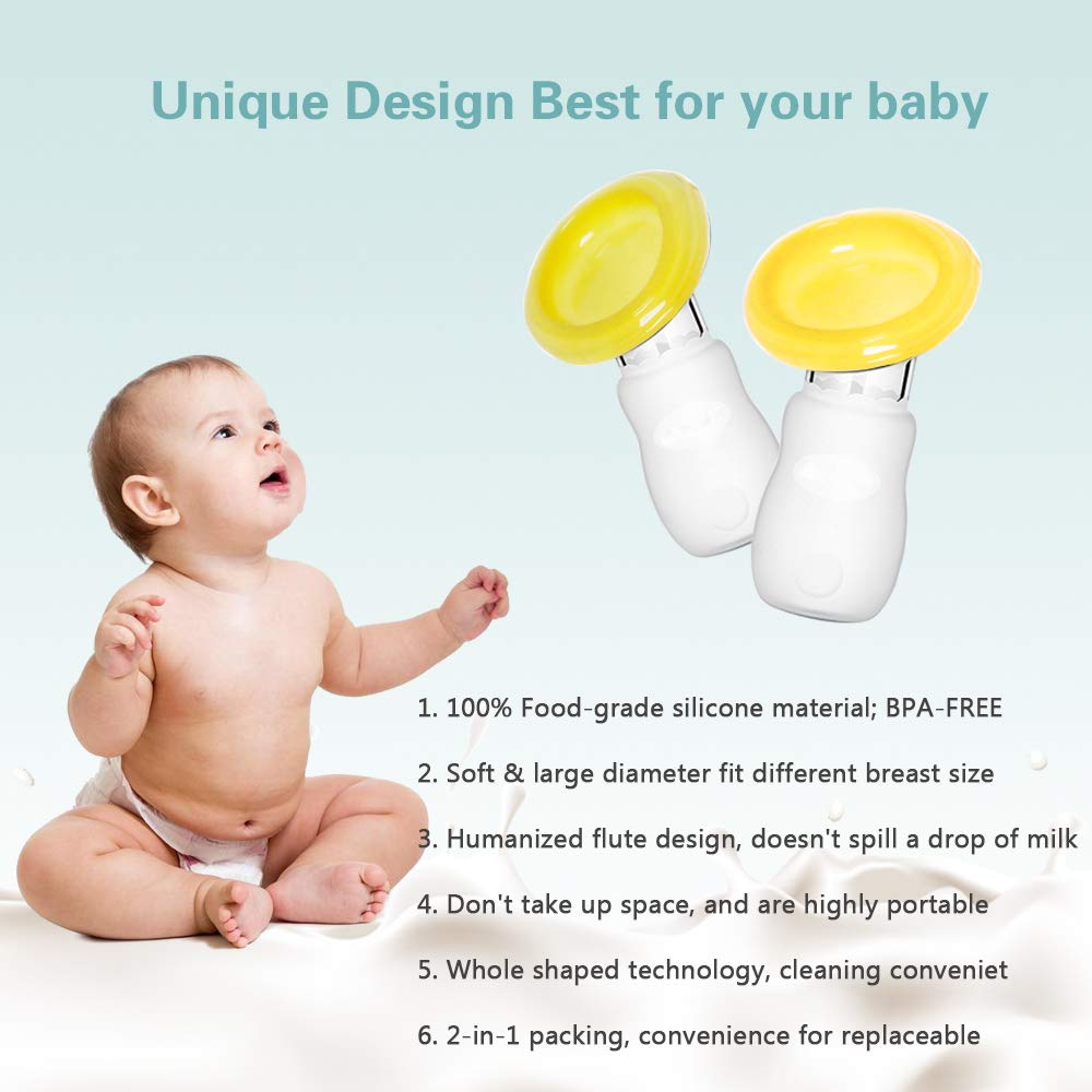 Wanateber BPA-free silicone breast pump in yellow emphasizes food-grade safety and reuse.