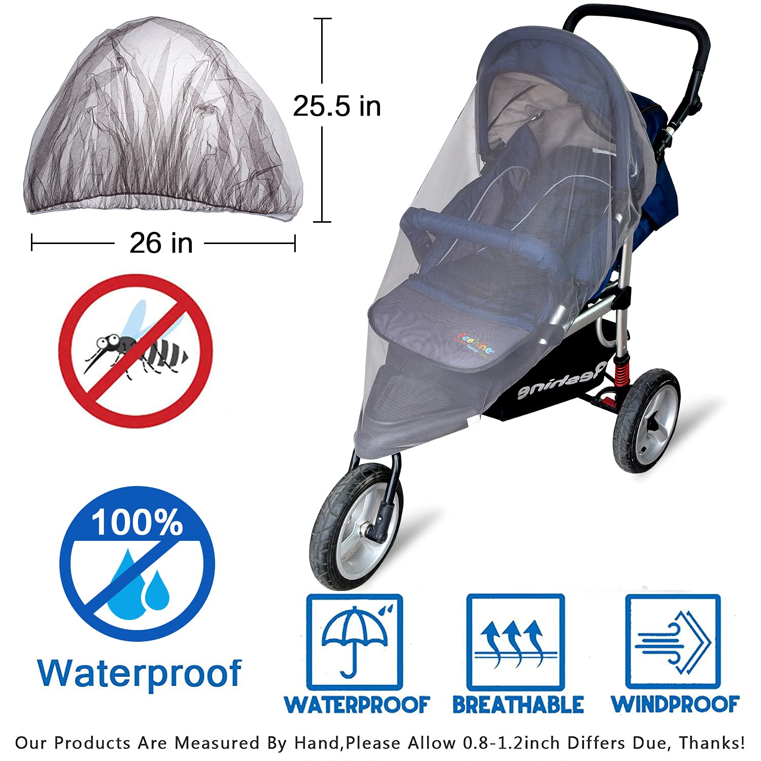 Wanateber car seat compatibility grey net protects infants in car seats.