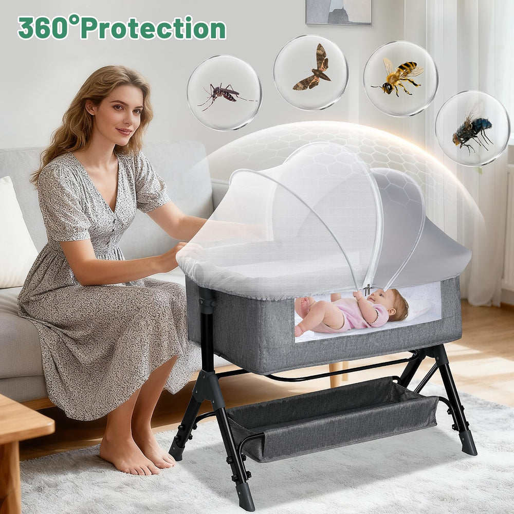 WANRU bassinet cover gray shields insects while preserving airflow for baby comfort