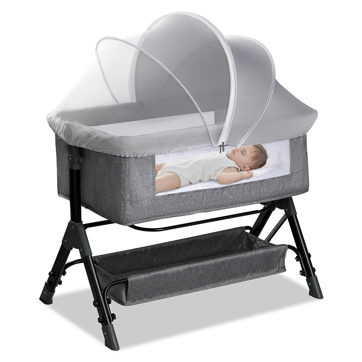WANRU bassinet cover gray blocks light with breathable mesh for baby naps