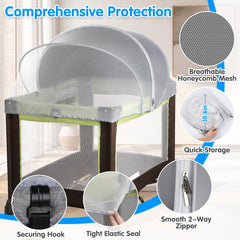WANRU Bassinet Cover Two-Way Zipper enables quick access without disturbing baby.