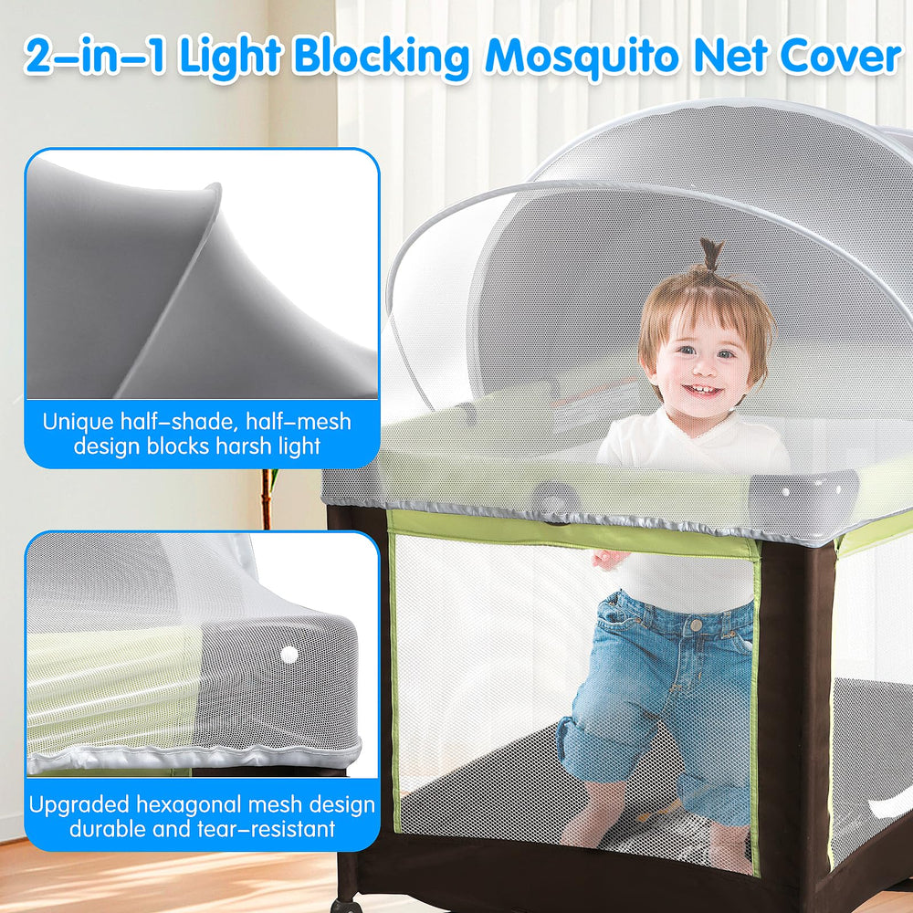 WANRU Half-Blackout Half-Mesh Bassinet Cover provides ventilation with shade for daytime snoozes.