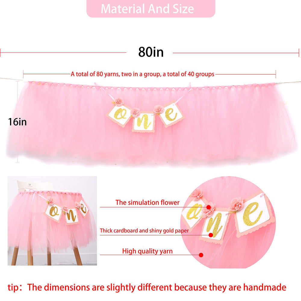 WAOUH pink tutu highchair decoration shows 80in rope and gauze backdrop