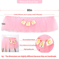 WAOUH pink tutu highchair decoration shows 80in rope and gauze backdrop