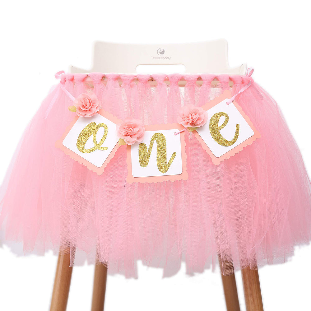 WAOUH tutu highchair decoration with pink tutu on chair for first birthday photos