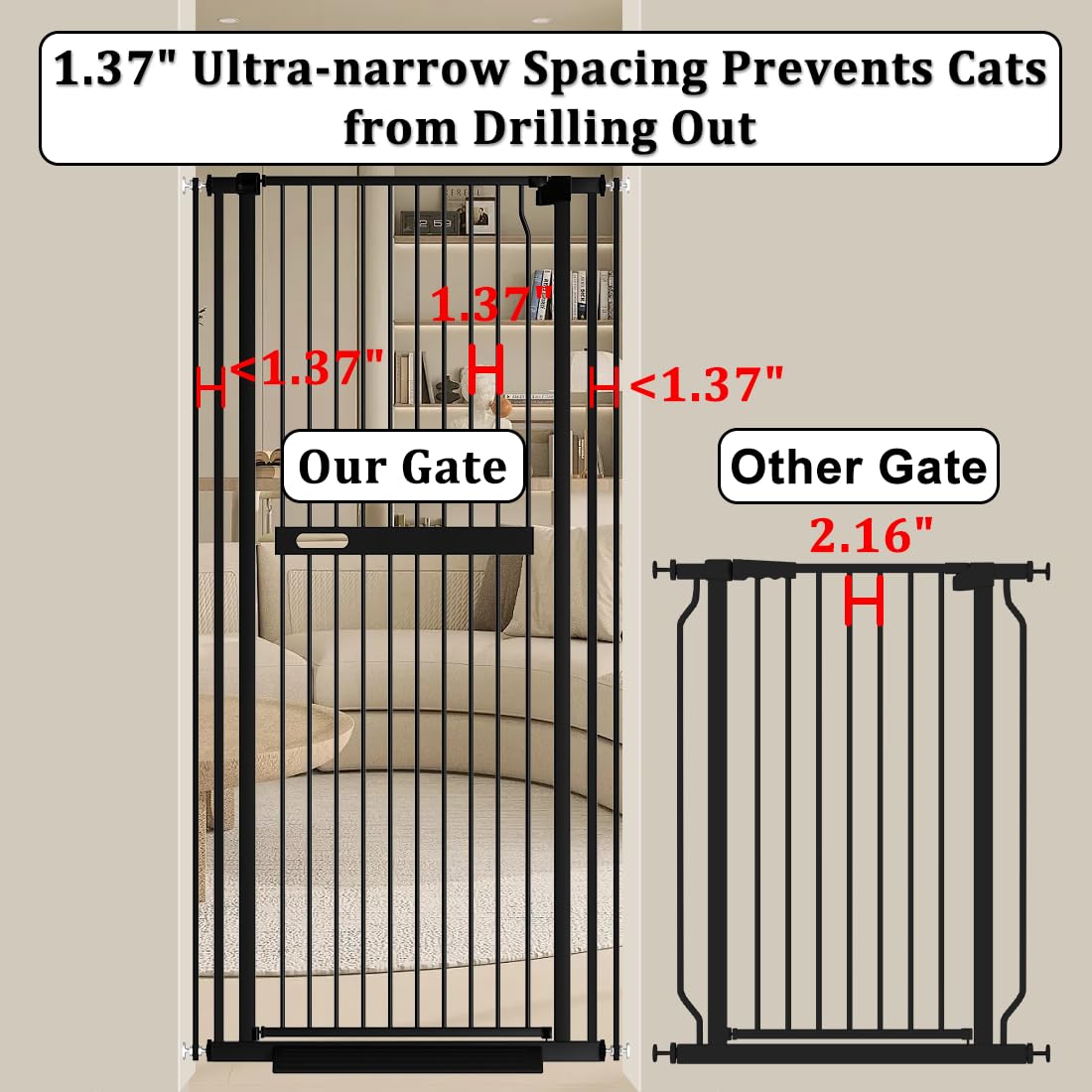 WAOWAO 71in extra tall cat gate opened from both sides for easy passage.