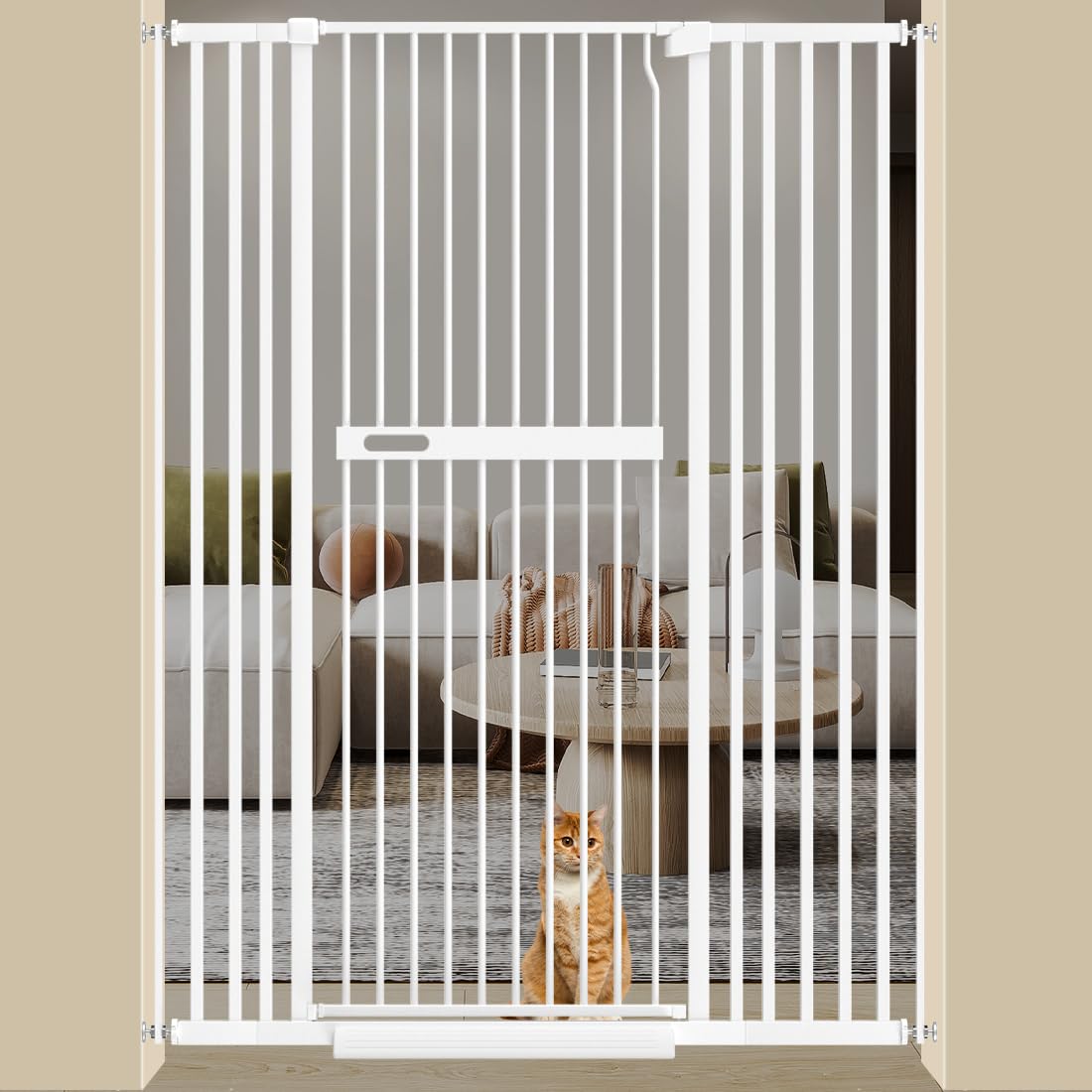 WAOWAO 71in gate fully extended in hallway for pet containment.