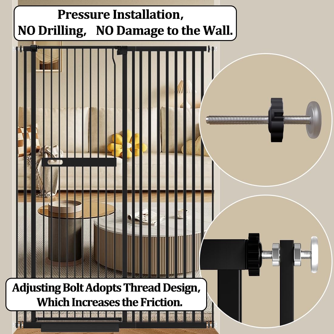 WAOWAO 71in pressure-mount installation ensures tool-free wall safety.