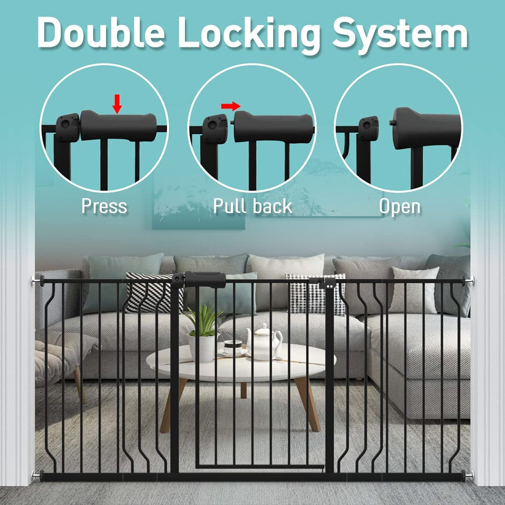 WAOWAO Baby Gate dual-lock handle keeps access adult-friendly.