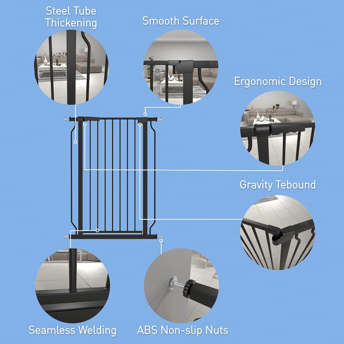 WAOWAO durable steel-frame gate supports pets and toddlers with sturdy construction.