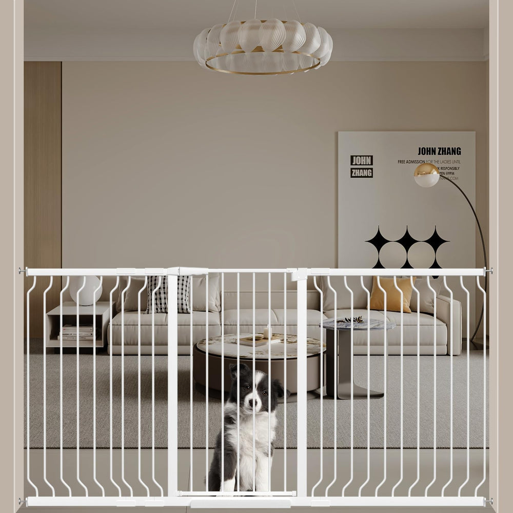 WAOWAO extra tall baby gate with closed handle for secure one-hand operation.