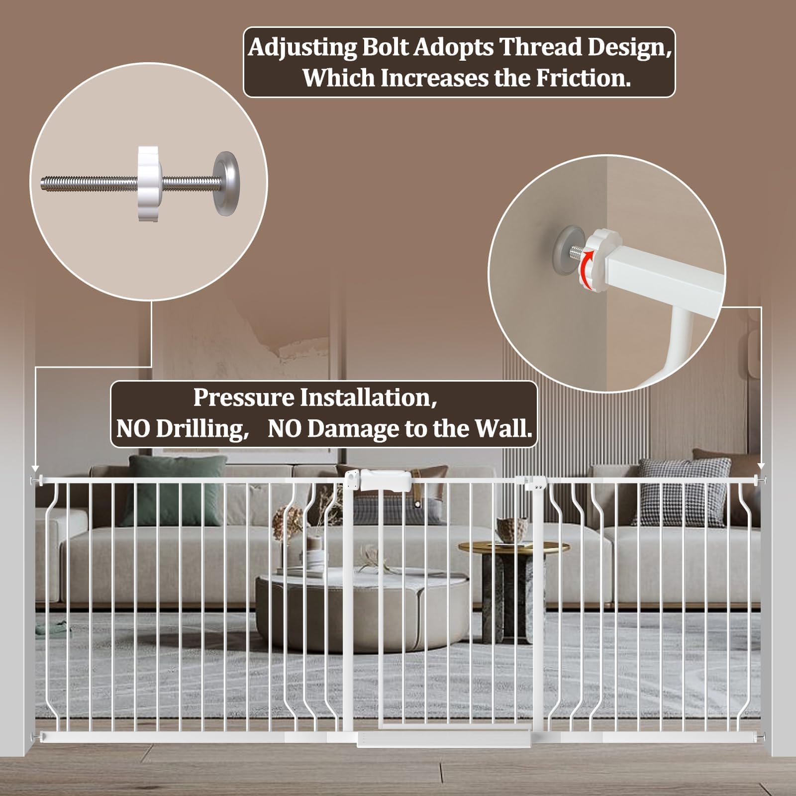 WAOWAO baby gate no-drill installation simplifies setup.