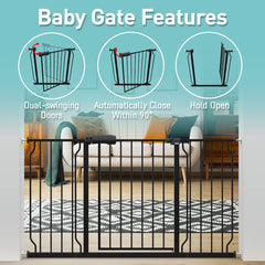 WAOWAO baby gate pressure mount install shows tool-free setup without wall damage.