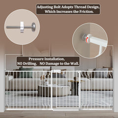 WAOWAO baby gate push-button-lock highlights double lock for adult-friendly operation.