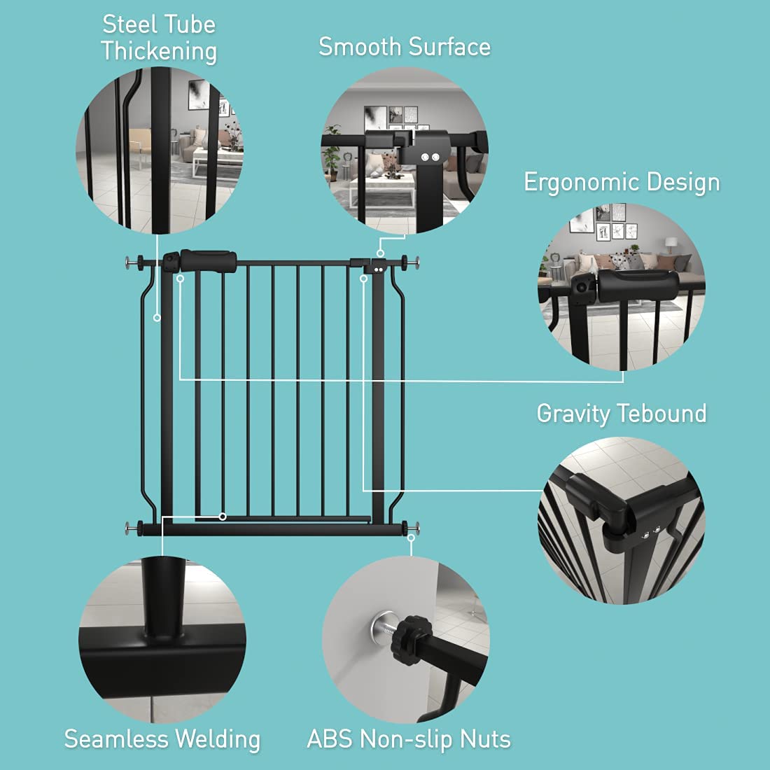 WAOWAO baby gate swing door auto-close demonstrates convenient one-handed passage and automatic closing.