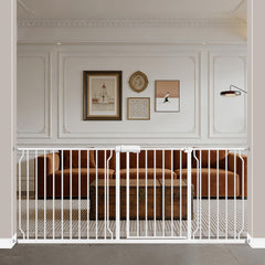 WAOWAO baby gate walk-through opening shows easy one-handed passage for busy parents.
