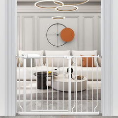 WAOWAO baby gate walk-through doorway demonstrates easy one-handed access for busy households.