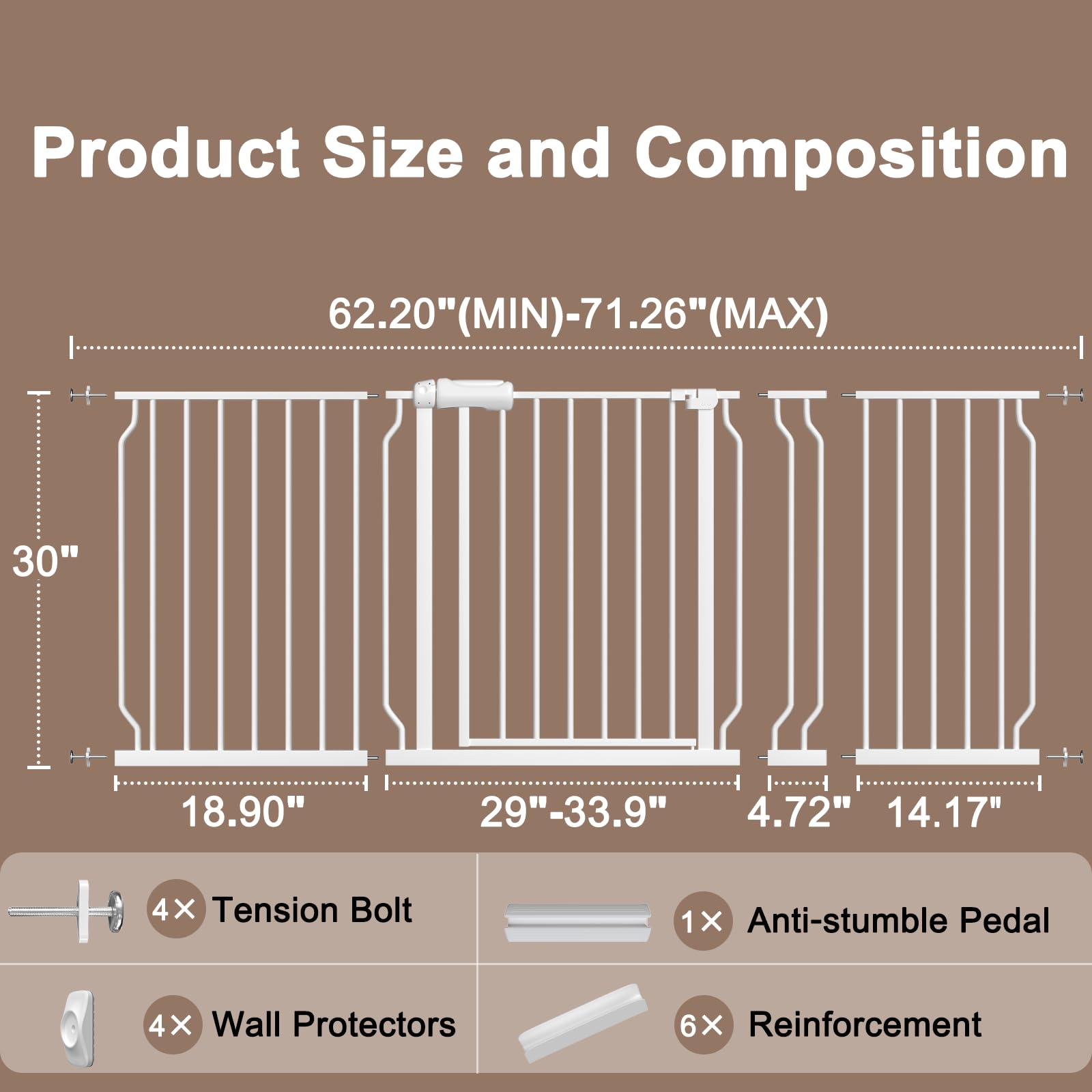 WAOWAO baby gate white steel closeup highlights sleek finish and sturdy build.