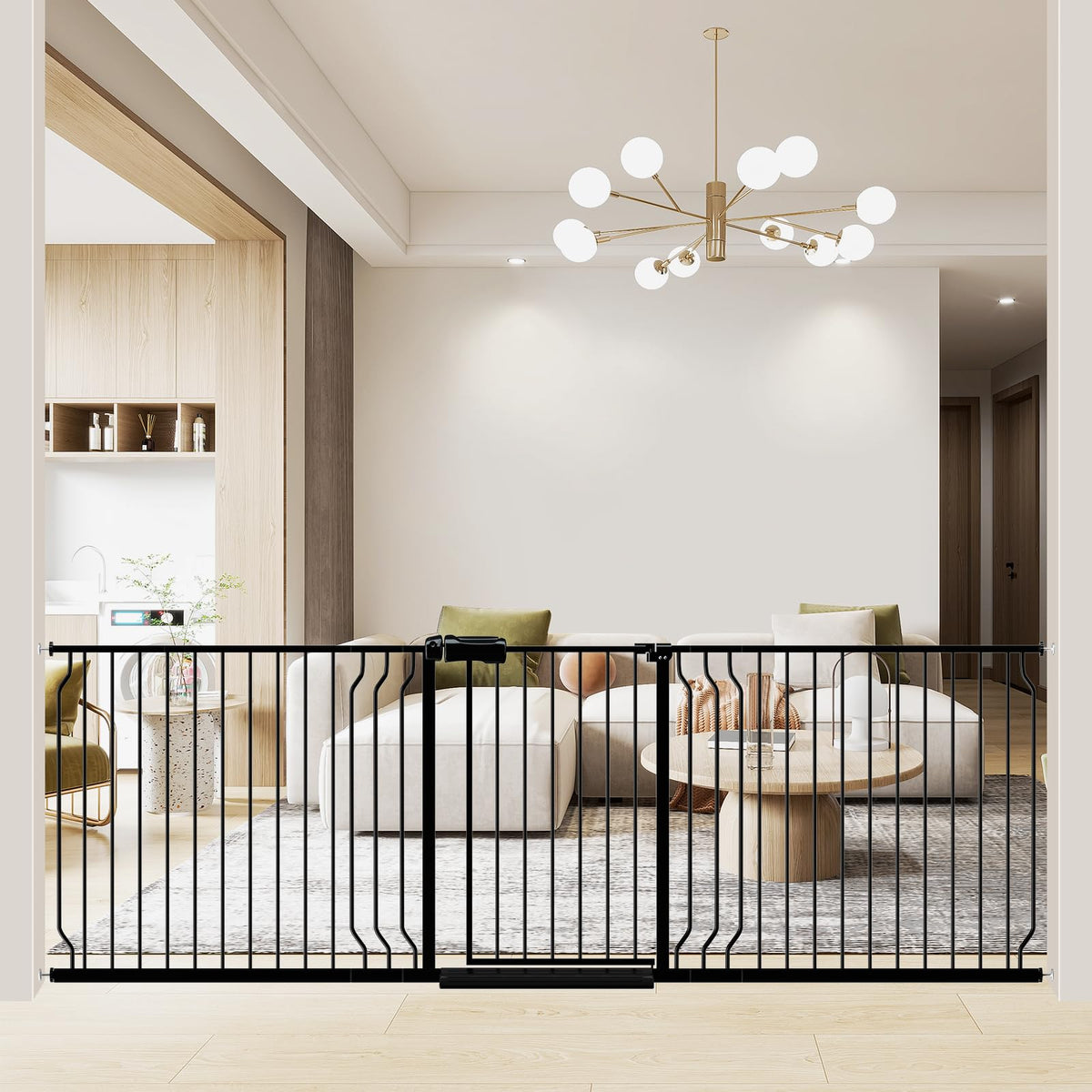 WAOWAO Baby Gate wide 85-95 inch framing for secure large openings, ideal for stairs and doorways.