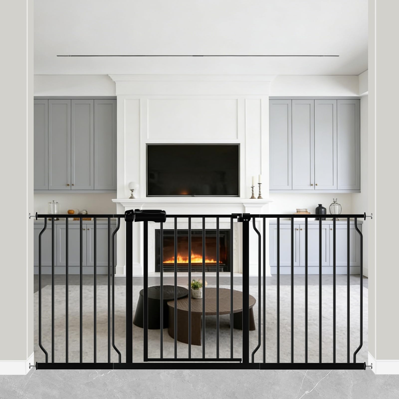 WAOWAO Baby Gate wide setup shows secure passage for kids and pets.