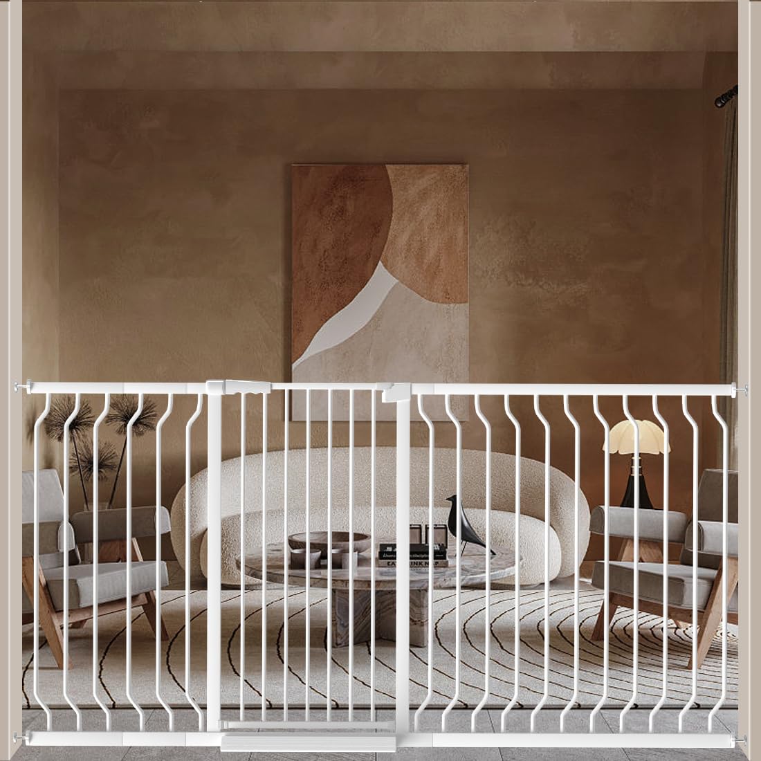 WAOWAO extra tall baby gate with 180-degree opening for easy passage.