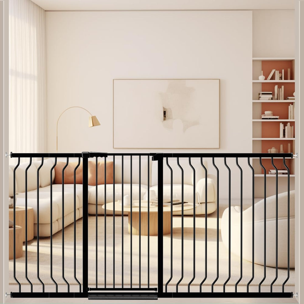 WAOWAO extra tall gate showing 180-degree two-way opening for easy passage