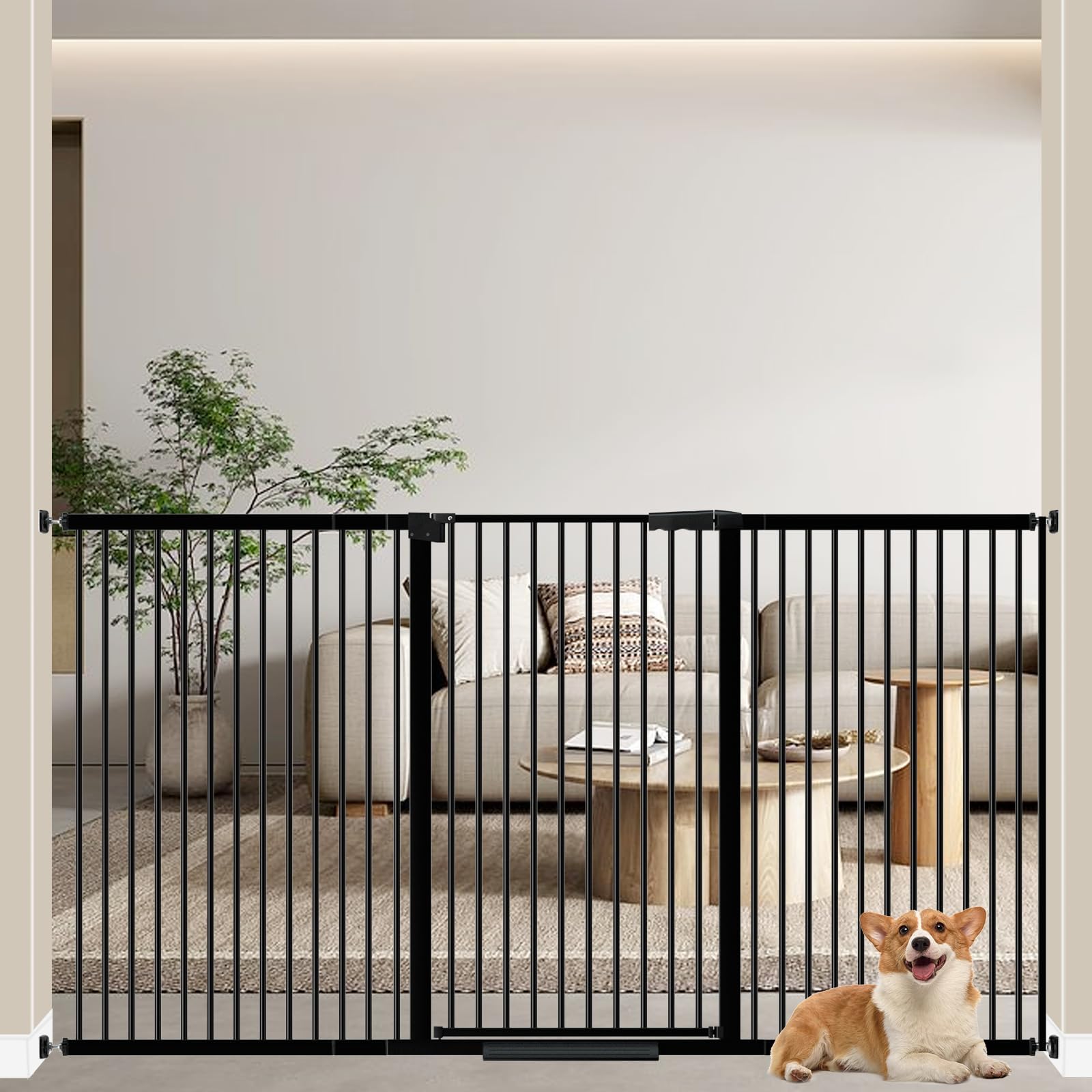 WAOWAO extra tall gate 40.55 inches blocks jumping while preserving open view