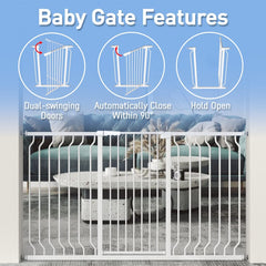 WAOWAO gate close-up shows durable double-carbon steel frame and safety features.
