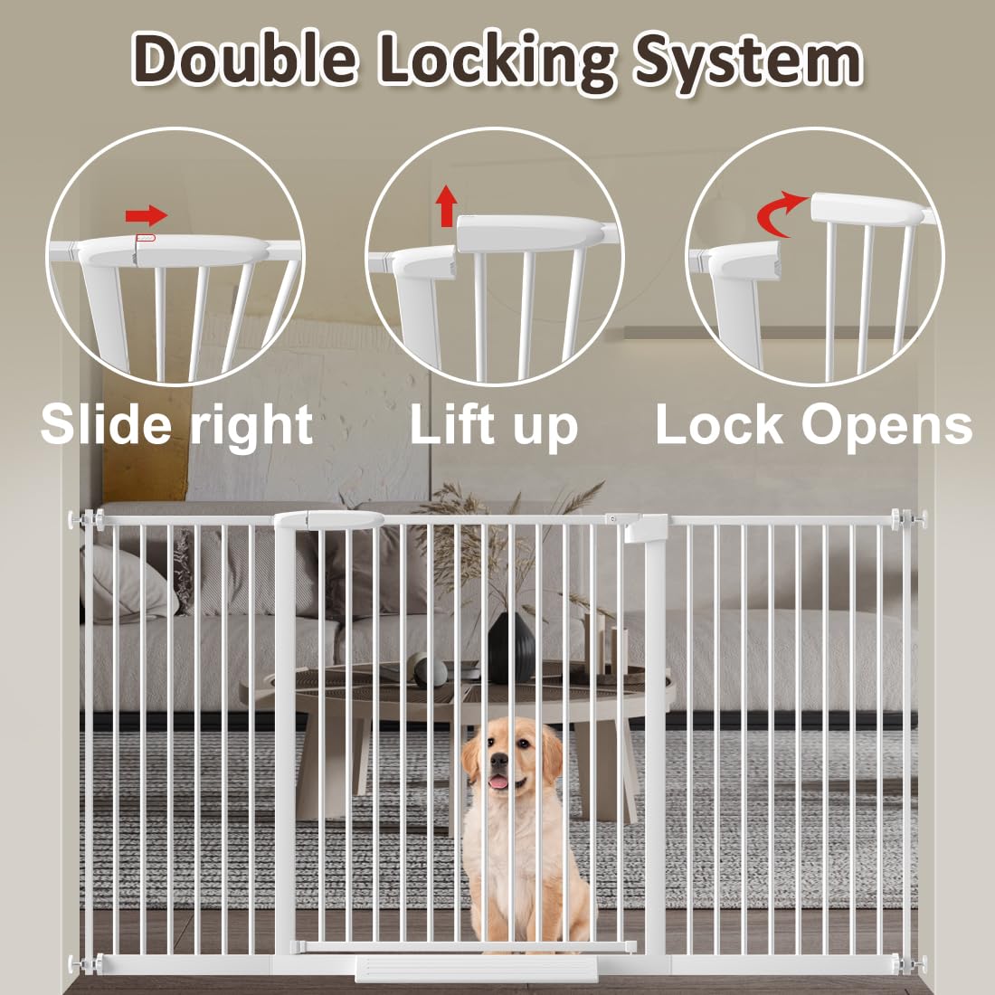 WAOWAO gate pressure-mounted installation demonstrates tool-free setup without wall damage.
