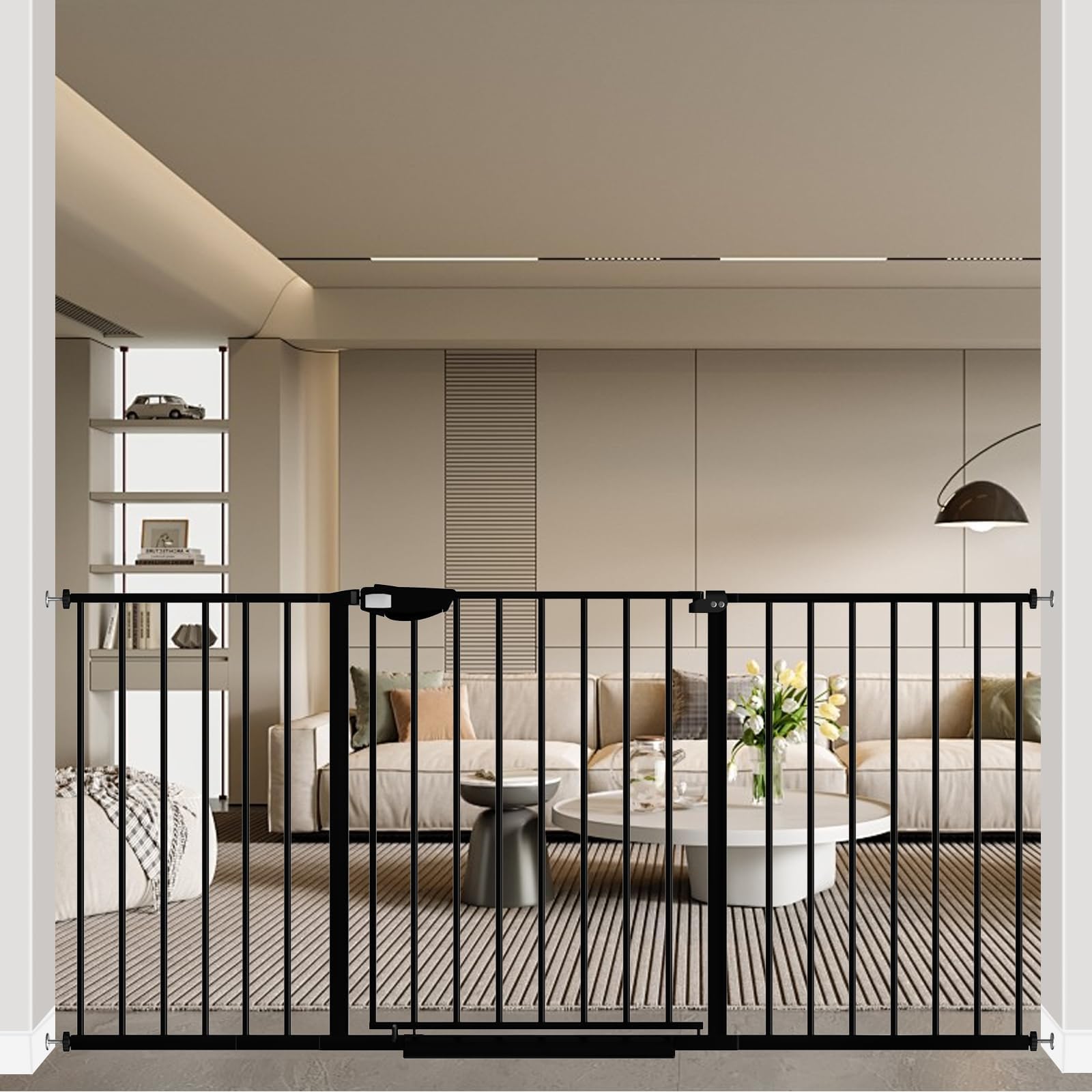 WAOWAO triple-lock gate 49-66inch provides secure adjustable width for stair and doorway safety