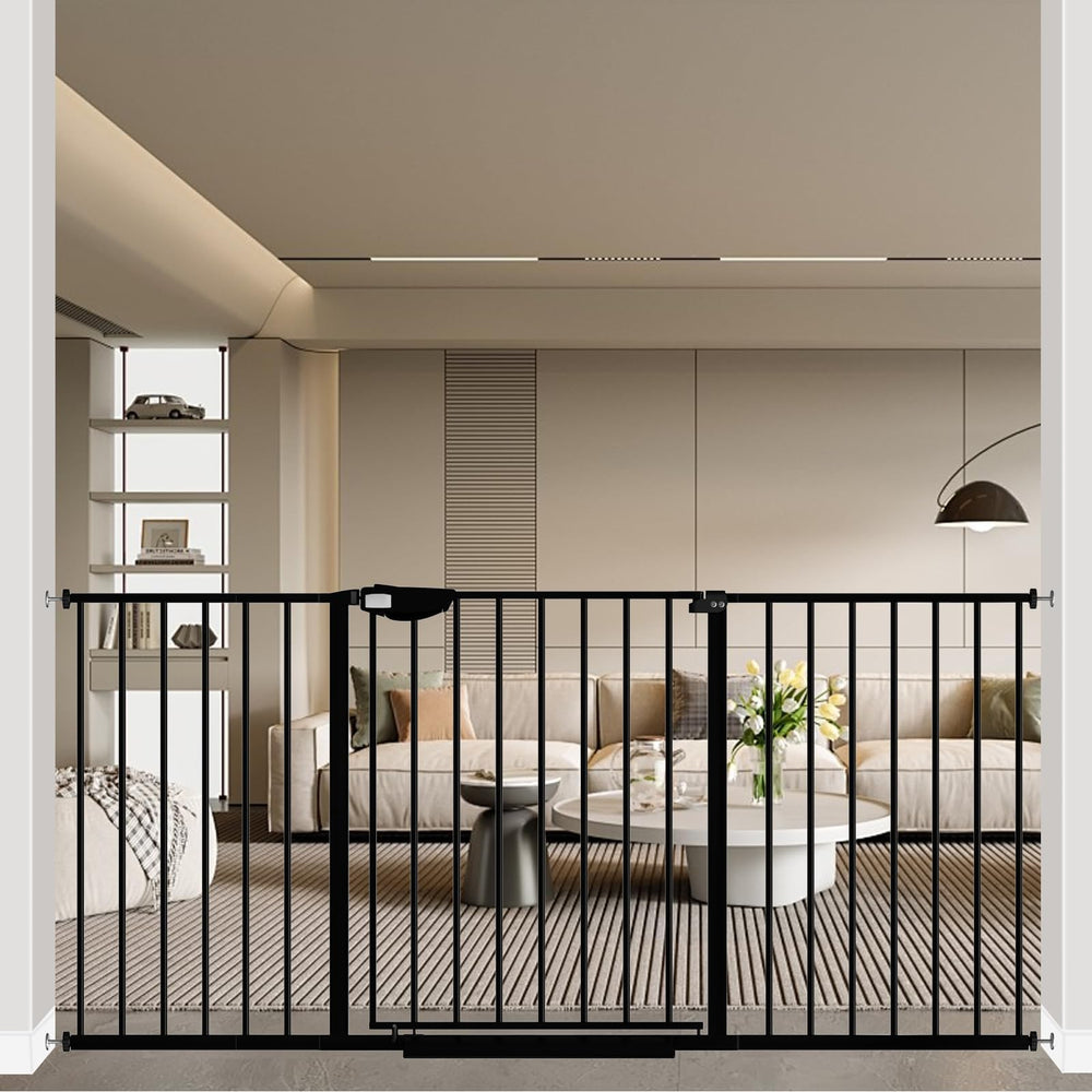 WAOWAO triple-lock gate 49-66inch provides secure adjustable width for stair and doorway safety