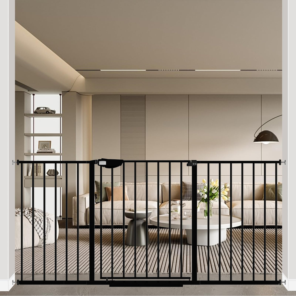WAOWAO triple-lock gate 49-66inch provides secure adjustable width for stair and doorway safety