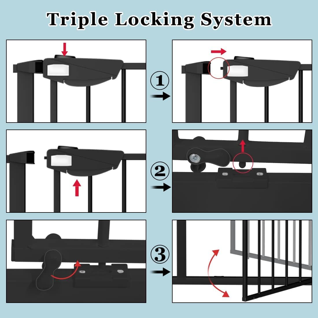 WAOWAO Triple Lock peanut locks illustrate controlled opening directions for safer layouts.