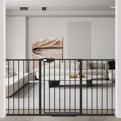 WAOWAO triple lock gate side view demonstrates a sturdy steel frame for pets.