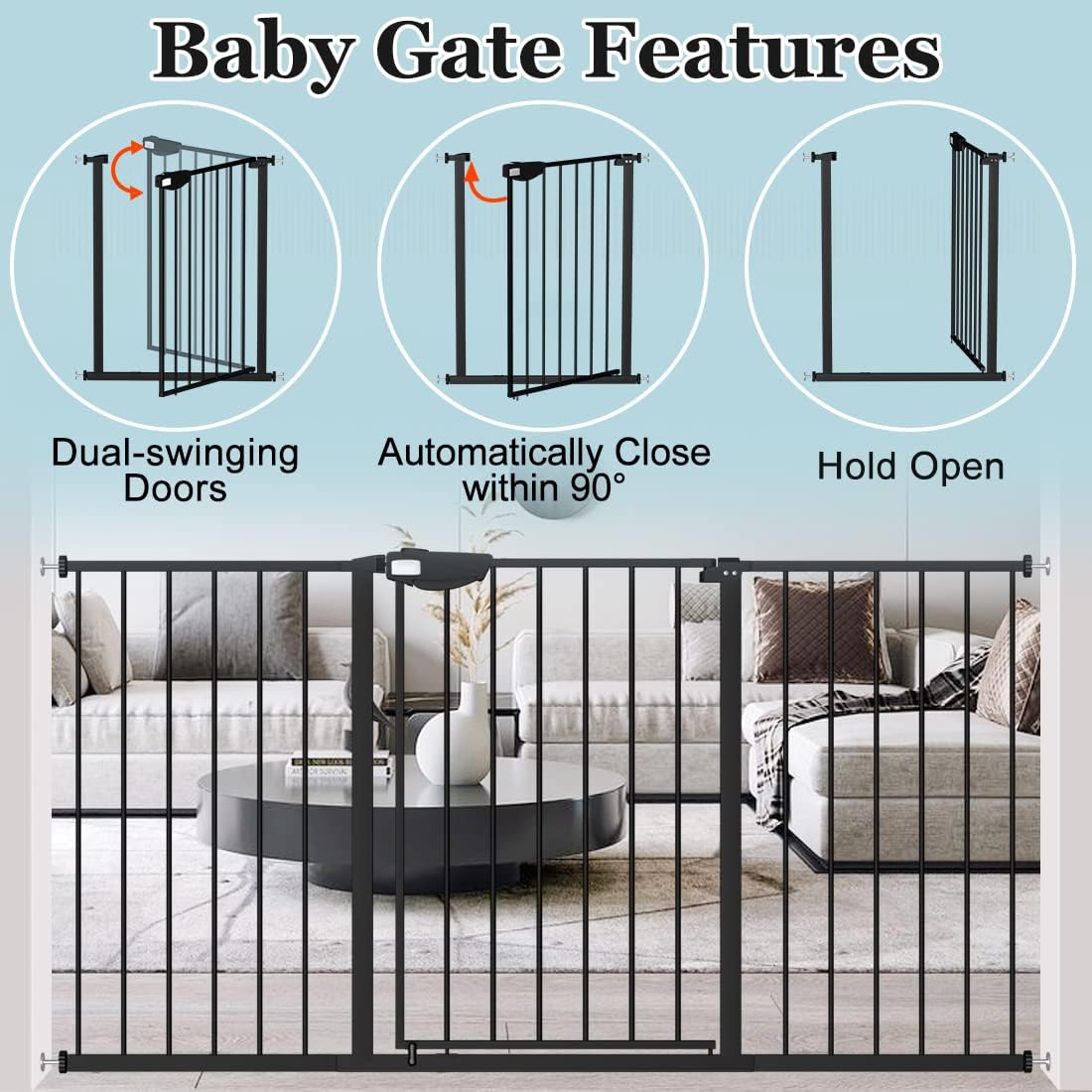 WAOWAO triple lock gate stair application demonstrates versatile doorway safety.