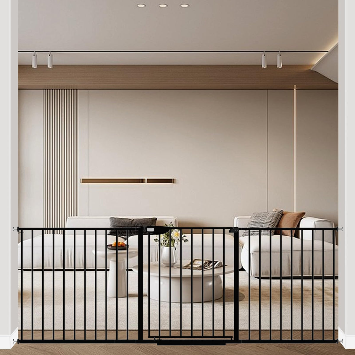 WAOWAO Triple Lock gate top view demonstrates sturdy frame protecting toddlers at entryways.