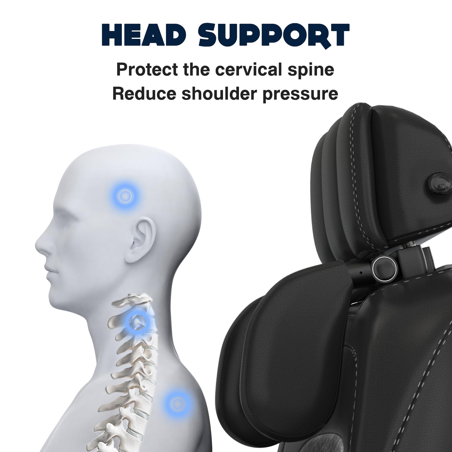 WAPEXNOS Headrest Pillow fits most cars with movable metal rods for universal compatibility.