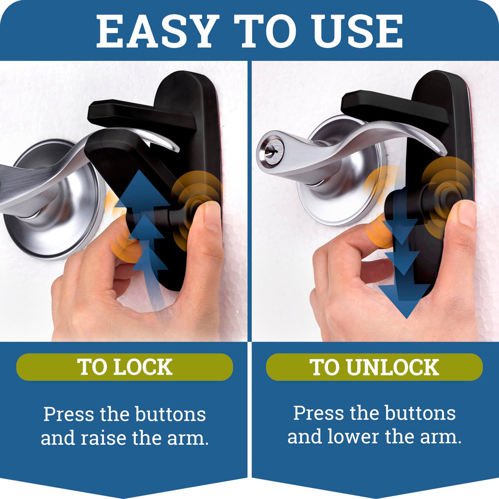 Wappa Baby door lever lock adhesive backing enables quick, tool-free installation.